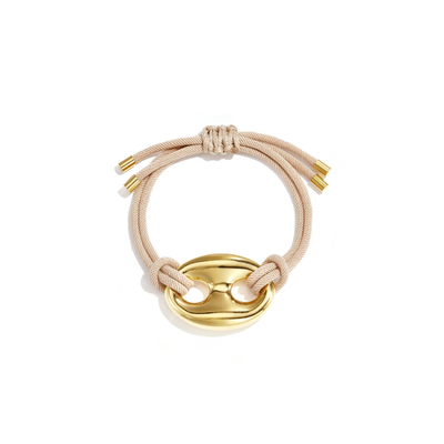 Beige satijnkoord armband met gouden bean sluiting