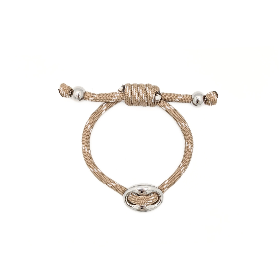 Beige rope armband met zilveren bean