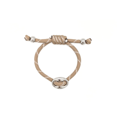 Beige rope armband met zilveren bean