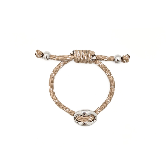 Beige rope armband met zilveren bean