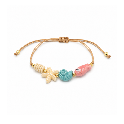 Blauw-roze verstelbaar rope armbandje met zeedieren