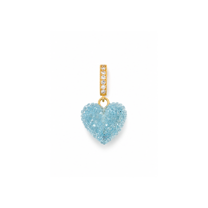 Blauwe Candy Heart bedel met lichtblauw sparkling hartje en goudkleurige details