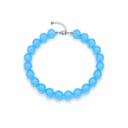 Blauwe grote kralenketting neon met glanzende kralen van Casa Jadel