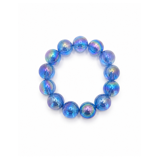 Blauwe metallic grote kralenarmband Eva met transparante iriserende kralen.