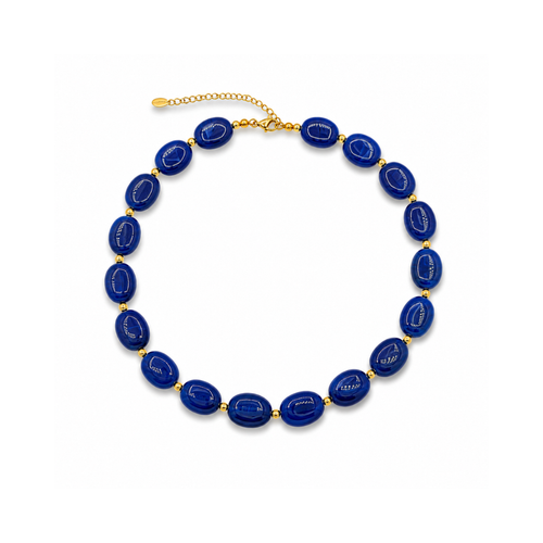 Blauwe ovale marble kralenketting Gigi