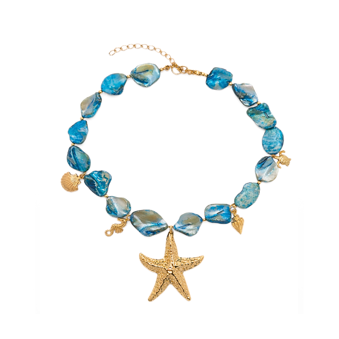 Blauwe schelpen ketting met zeester bedel en ocean bedels Casa Jadel