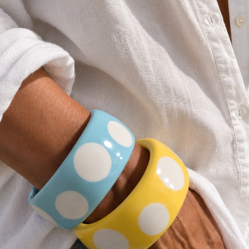 Lichtblauwe met witte stippen bangle armband Polka dot