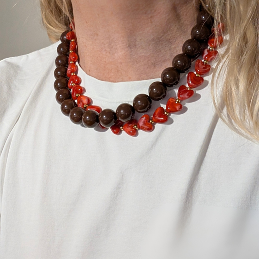 Bruine grote kralenketting