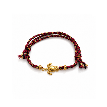 Bordeaux rope armband met gouden schildpad bedel van Casa Jadel.