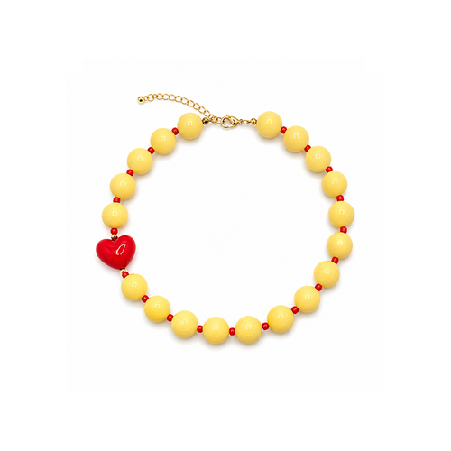 Botergele grote kralenketting met rood hart