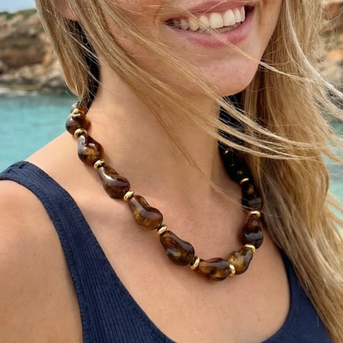 Bruine chunky grote kralenketting marmer