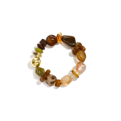 Bruine groene pastel chunky kralenarmband