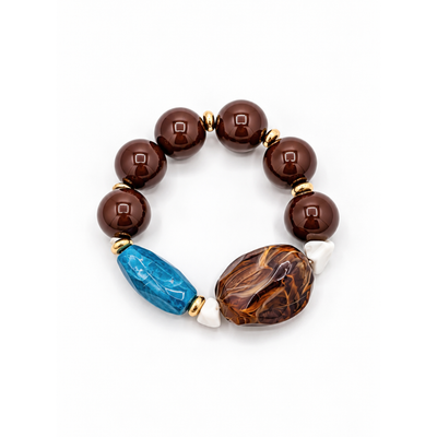 Bruin-turquoise statement kralenarmband The Lodge