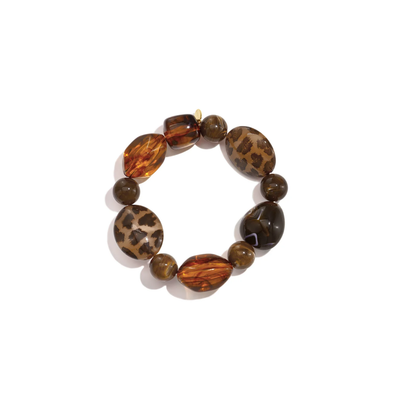 Bruine amber panterprint chunky kralenarmband