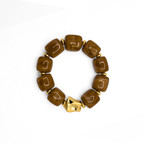 Bruine chunky kralenarmband met gouden kraal