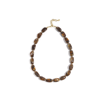 Bruine chunky statement marble kralenketting Sanne