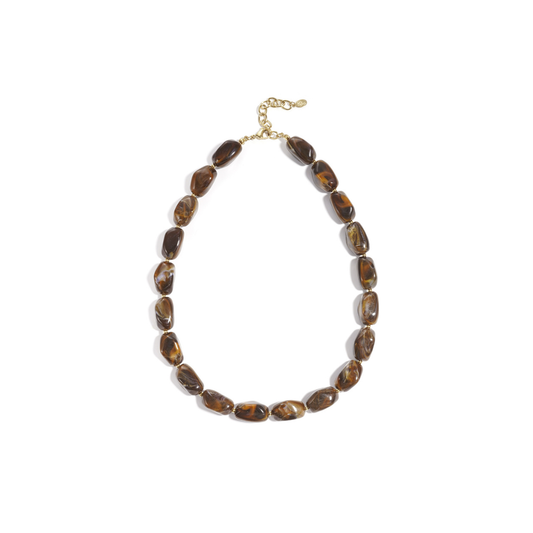 Bruine chunky statement kralenketting met grote marble kralen en gouden details