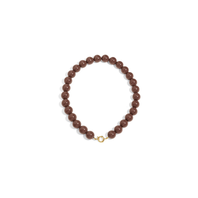 Bruine grote kralenketting met boeislot Noor
