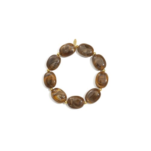 Grote kralen armband gemarmerd bruin