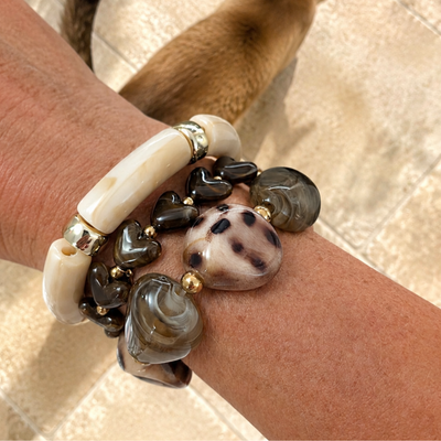 Bruine marble armbandenset met leopard details