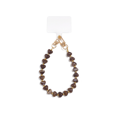 Bruine marble hartjes telefoonkoord Lieve