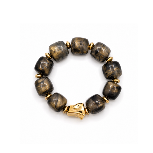 Bruine metallic chunky kralenarmband met marmer effect en gouden kraal dames armband Casa Jadel