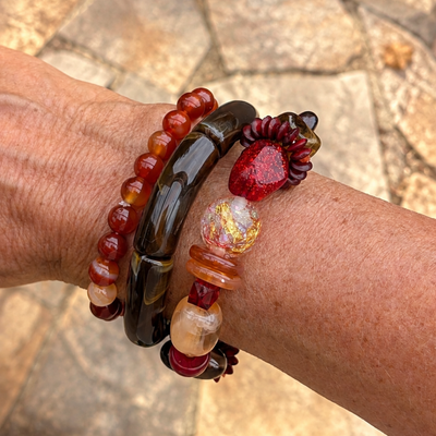 Bruine oranje chunky kralen armbandenset