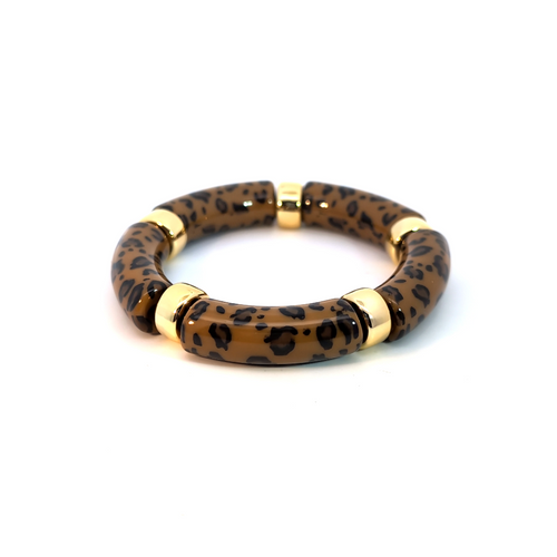 Bruine tube armband met fijne panterprint & goudkleurige details