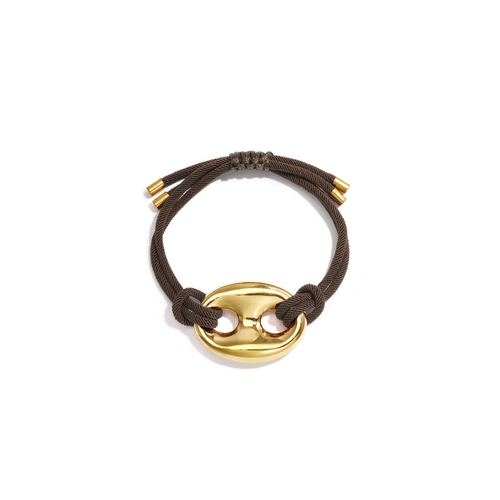 Bruin satijnkoord armband met gouden bean sluiting