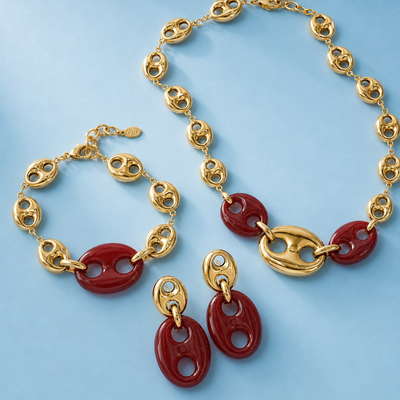 Burgundy bean set | ketting, armband en oorbellen