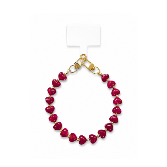 Donkerrode burgundy telefoonkoord van marble hartjes kralen