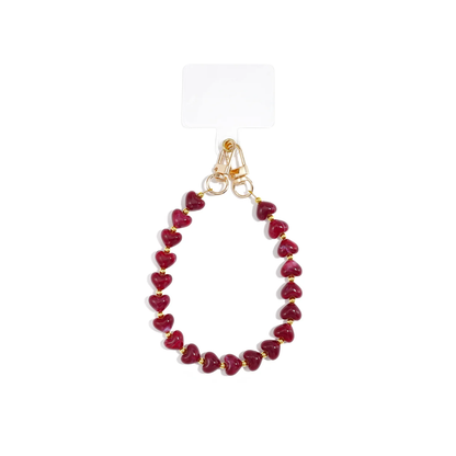 Donkerrode burgundy telefoonkoord van marble hartjes kralen