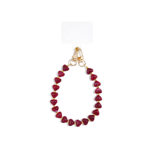 Donkerrode burgundy telefoonkoord van marble hartjes kralen