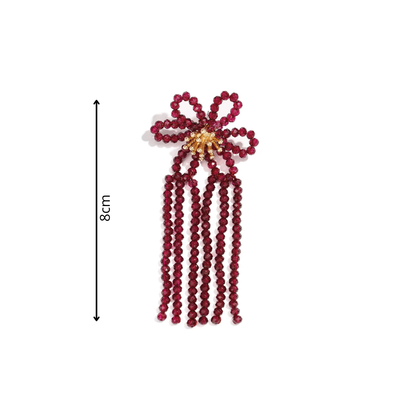 Burgundy kraaltjes bohemian bloem oorbellen met lange kralenstrengen en gouden details afmeting