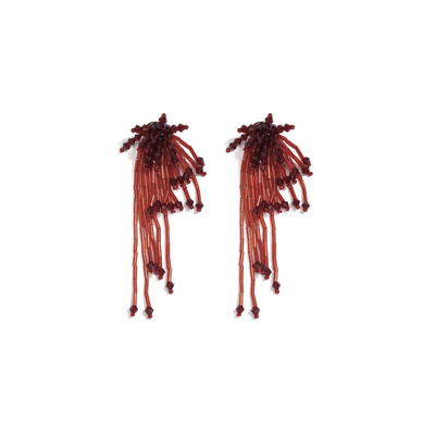 Burgundy lange statement oorbellen met kralenfranjes