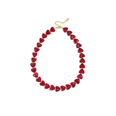 Burgundy marble hartjes kralenketting Lieve