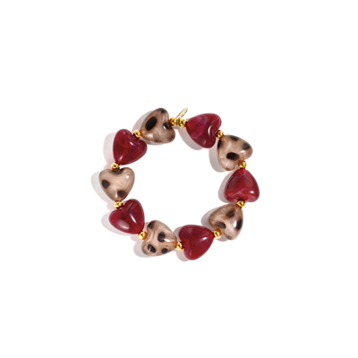Burgundy panter hartjes kralenarmband met goud