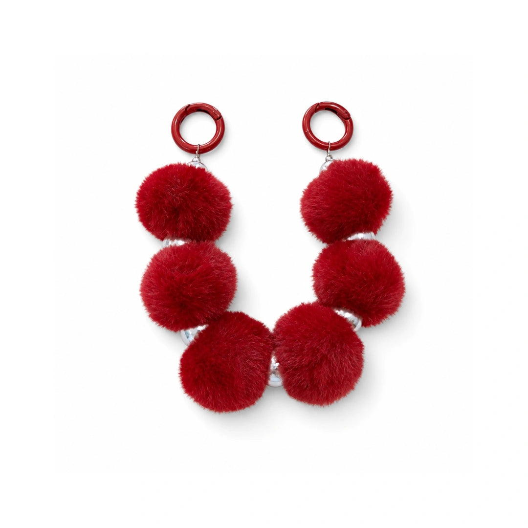 Burgundy pompom en parels tashanger
