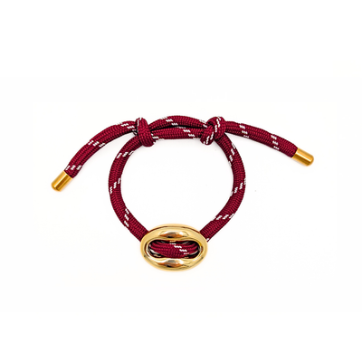 Burgundy rope armband met gouden varkensneus