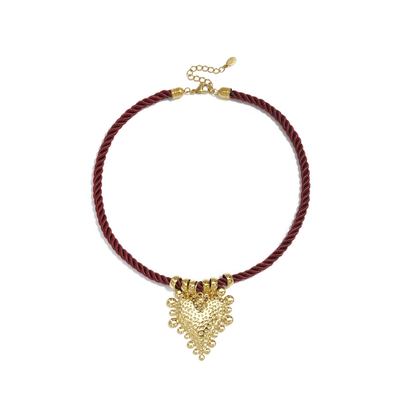 Burgundy gedraaide rope ketting met statement bolletjes hart