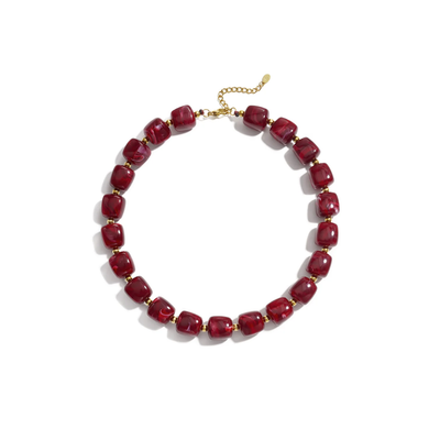Burgundy squared XL marble chunky kralenketting