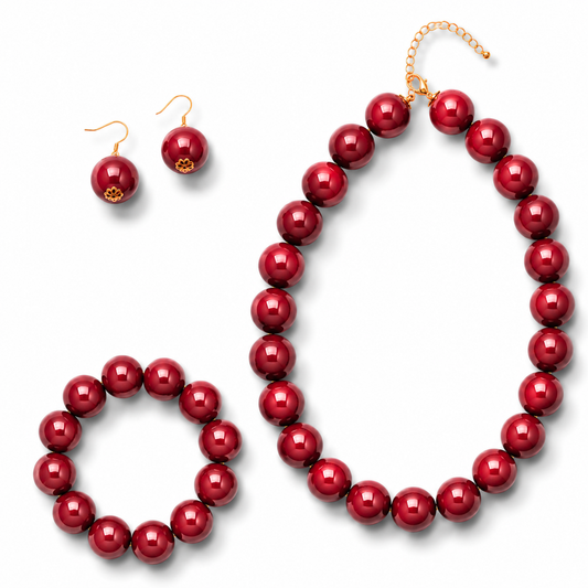 Burgundy statement kralenset met ketting armband en oorbellen
