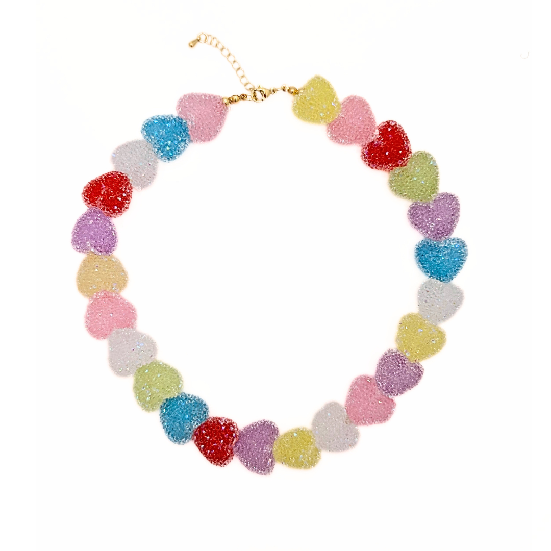 Candy Heart kralenketting met pastel hartvormige kralen en goudkleurige sluiting
