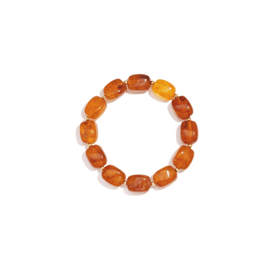 Amberkleurige armband met vierkante square transparante kralen