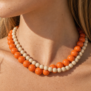 Casa Jadel oranje en crème dubbele laag grote kralen ketting - handgemaakte boho sieraden
