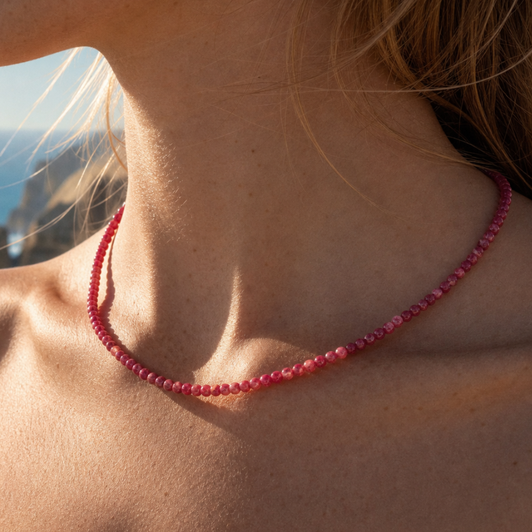 Casa Jadel delicate roze kleine kralen choker ketting - minimalistische handgemaakte sieraden