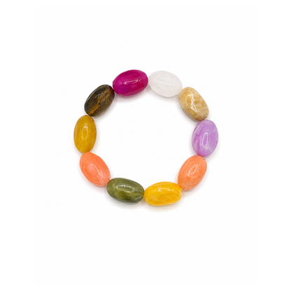 Chunky grote kralenarmband Mixed met grote ovale marble kralen in verschillende kleuren.