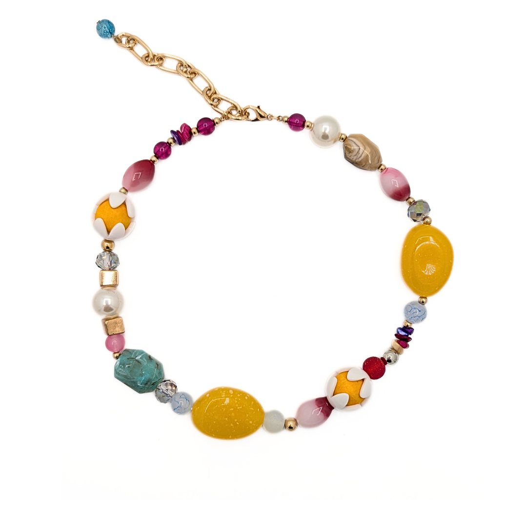 Chunky kralenketting Lili geel met ovale kralen
