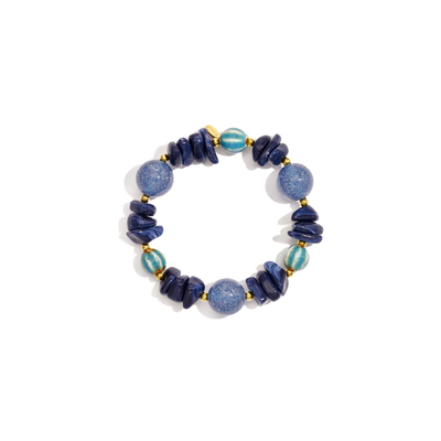Donkerblauwe chunky kralenarmband met glitter Cato