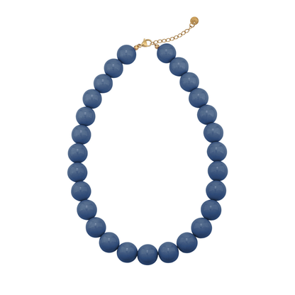 Donkerblauwe grote kralenketting met goudkleurige verstelbare sluiting